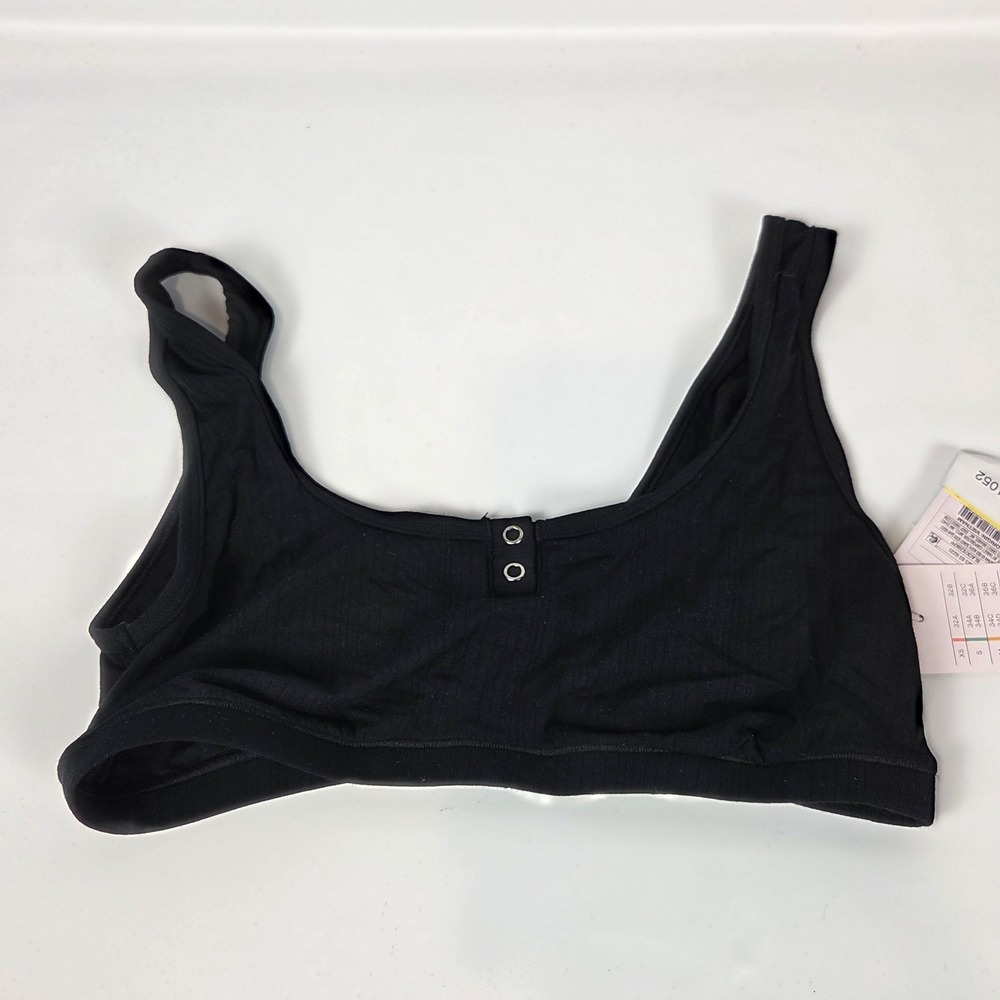 Target Black Ribbed Snap Front Bralette Scoop Neck Loungewear Crop Top NWT M
